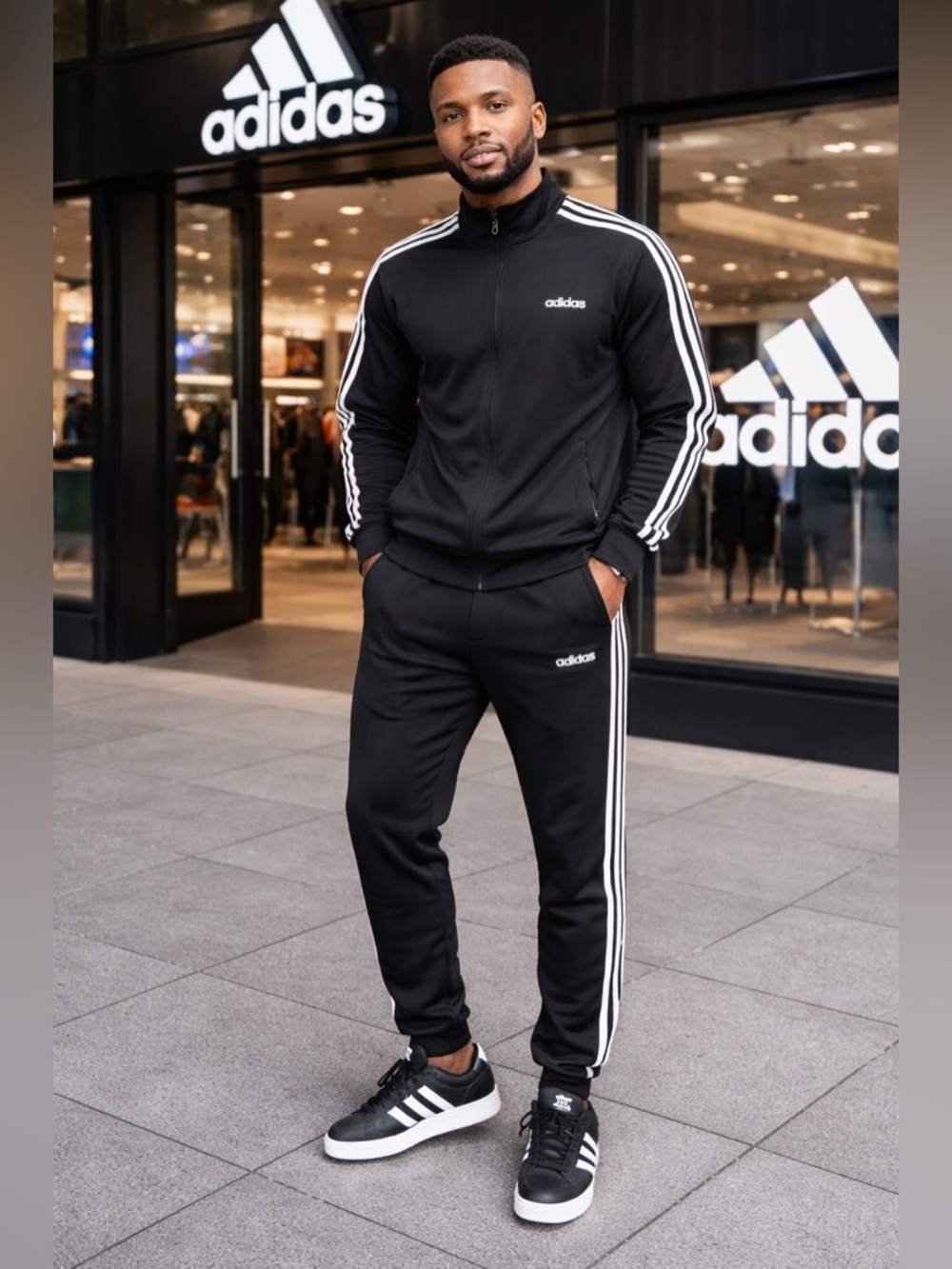🎄adidas Black Tracksuit with White Three-Stripes🎄